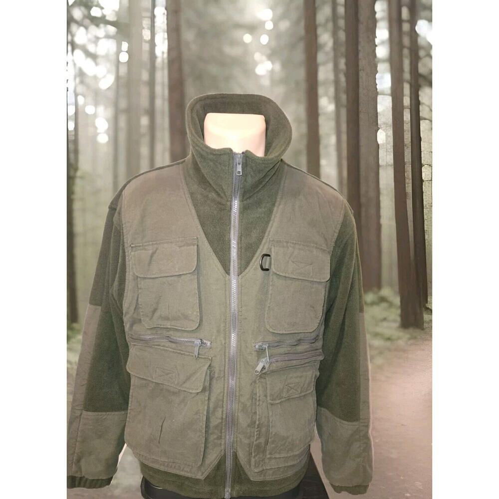 Cabelas Mens Jacket Shooting Hunting Coat Zip Nylon & Fleece Pockets Size M